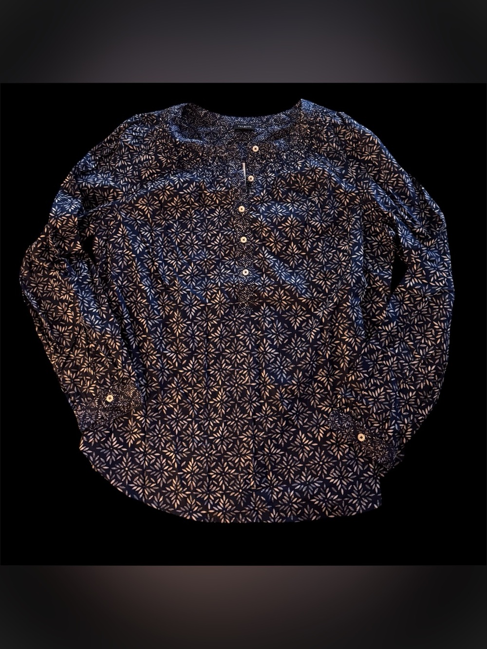 NWT Talbots Navy Patterned Long-Sleeve Button Henley Shirt